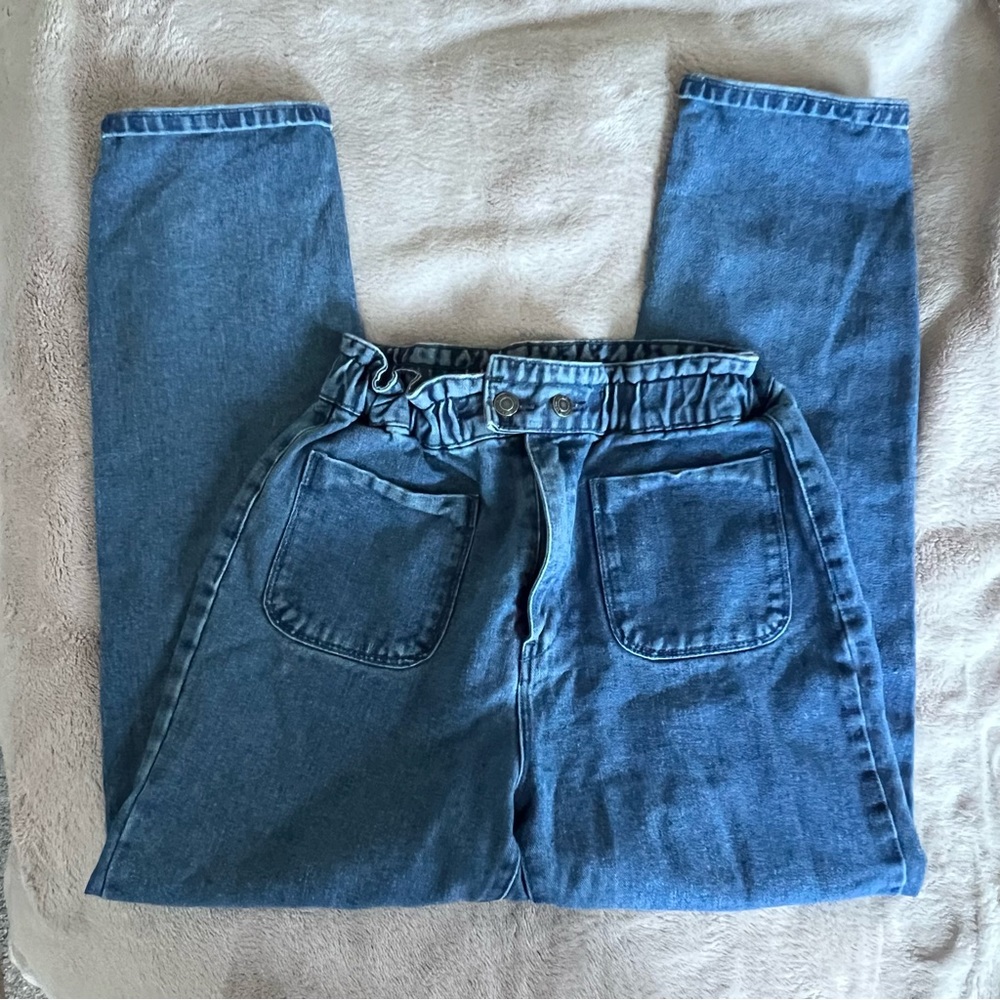 Vintage High-Waisted Paper Bag Waist Blue Denim Jeans